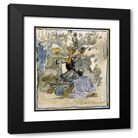 Ladies Seated on a Bench Black Modern Wood Framed Art Print with Double Matting by Prendergast, Maurice Brazil