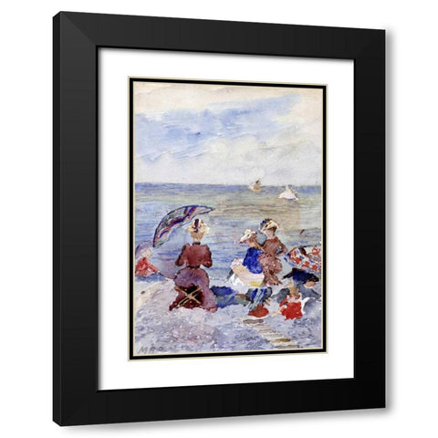 Figures on The Beach Black Modern Wood Framed Art Print with Double Matting by Prendergast, Maurice Brazil