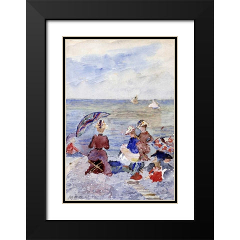 Figures on The Beach Black Modern Wood Framed Art Print with Double Matting by Prendergast, Maurice Brazil