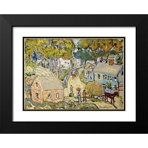 A New England Village Black Modern Wood Framed Art Print with Double Matting by Prendergast, Maurice Brazil