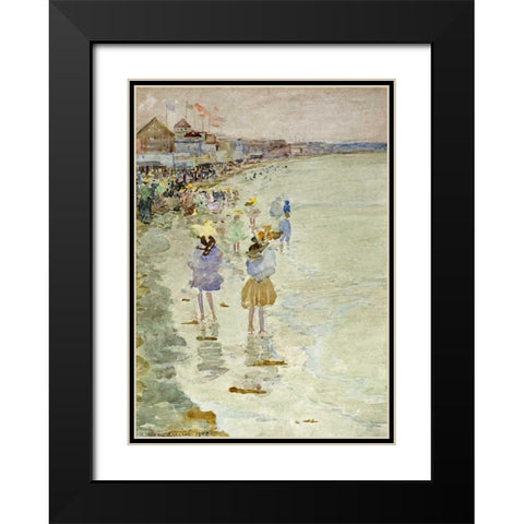 Crescent Beach Black Modern Wood Framed Art Print with Double Matting by Prendergast, Maurice Brazil