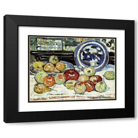 Still Life With Apples Black Modern Wood Framed Art Print with Double Matting by Prendergast, Maurice Brazil