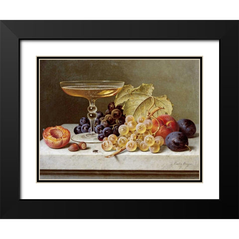 A Glass of Champagne and Grapes Black Modern Wood Framed Art Print with Double Matting by Preyer, Emilie