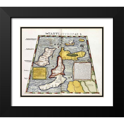 Map of Britain Black Modern Wood Framed Art Print with Double Matting by Ptolemaeus, Claudius