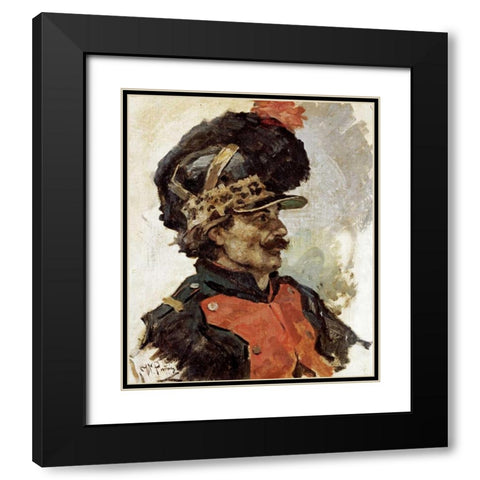 A French Soldier Black Modern Wood Framed Art Print with Double Matting by Repin, Elia Efimovich