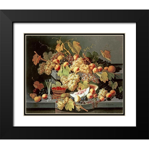 Still Life With Fruit and a Glass of Champagne Black Modern Wood Framed Art Print with Double Matting by Roesen, Severin