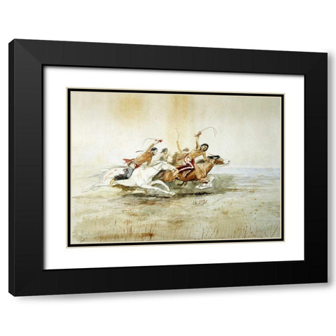 Indian Horse Race No.4 Black Modern Wood Framed Art Print with Double Matting by Russell, Charles M.