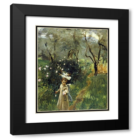 Gathering Flowers at Twilight Black Modern Wood Framed Art Print with Double Matting by Sargent, John Singer