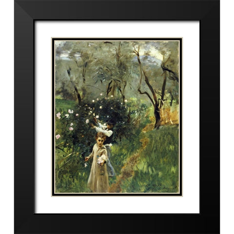 Gathering Flowers at Twilight Black Modern Wood Framed Art Print with Double Matting by Sargent, John Singer
