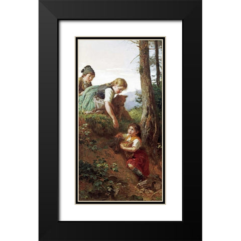 Children Picking Berries Black Modern Wood Framed Art Print with Double Matting by Schlesinger, Felix