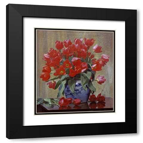 Tulips In a Porcelain Vase Black Modern Wood Framed Art Print with Double Matting by Schou, Peter Johan