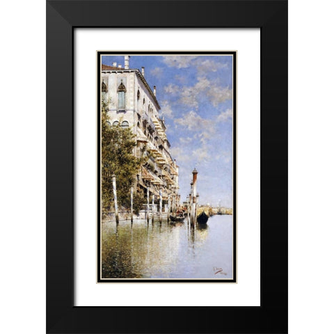 Along The Grand Canal Black Modern Wood Framed Art Print with Double Matting by Senet, Rafael
