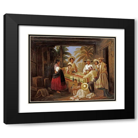 Spanish Card Games Black Modern Wood Framed Art Print with Double Matting by Serrano, Manuel