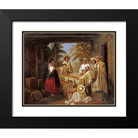 Spanish Card Games Black Modern Wood Framed Art Print with Double Matting by Serrano, Manuel