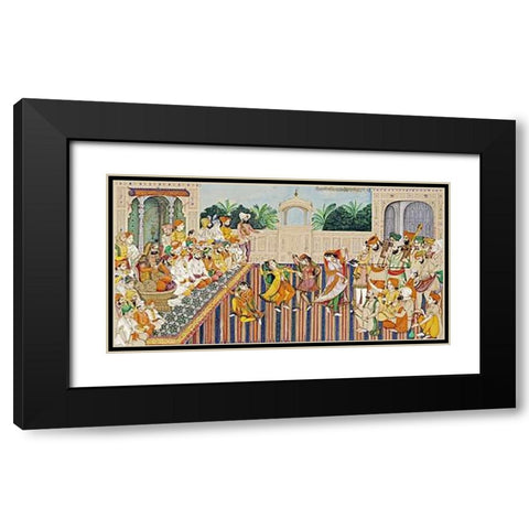 Musicians and Dancing Girls Black Modern Wood Framed Art Print with Double Matting by Singh, Bishan