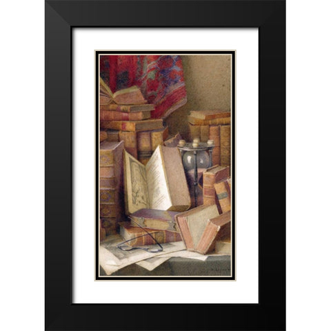 Old Books To Read Black Modern Wood Framed Art Print with Double Matting by Spencer, Frederick