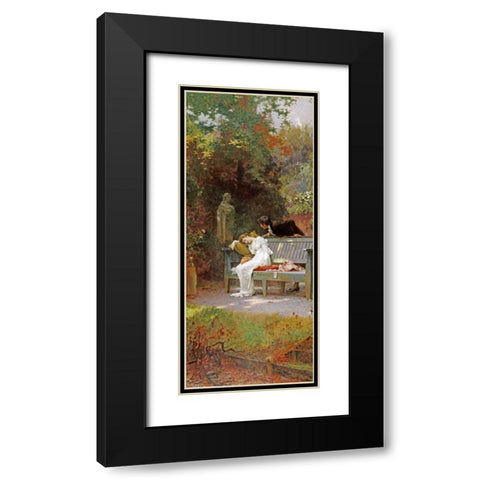 A Stolen Kiss Black Modern Wood Framed Art Print with Double Matting by Stone, Marcus