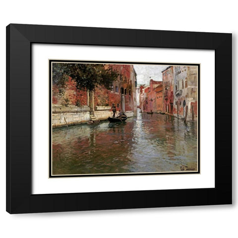 A Venetian Backwater Black Modern Wood Framed Art Print with Double Matting by Thaulow, Fritz
