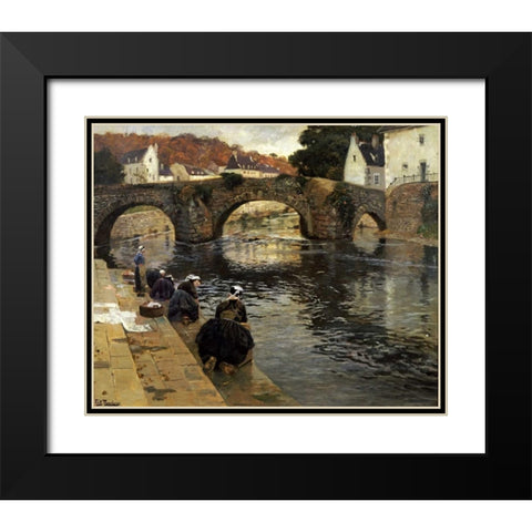 Washerwomen In The Morning at Quimperle Black Modern Wood Framed Art Print with Double Matting by Thaulow, Fritz