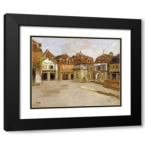 A Town Square Black Modern Wood Framed Art Print with Double Matting by Thaulow, Fritz