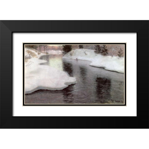 Thawing Ice: The Lysaker River Black Modern Wood Framed Art Print with Double Matting by Thaulow, Fritz