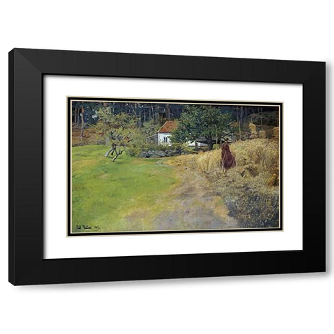 Haymaking, Stord Black Modern Wood Framed Art Print with Double Matting by Thaulow, Fritz