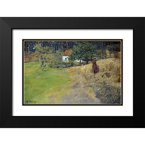 Haymaking, Stord Black Modern Wood Framed Art Print with Double Matting by Thaulow, Fritz
