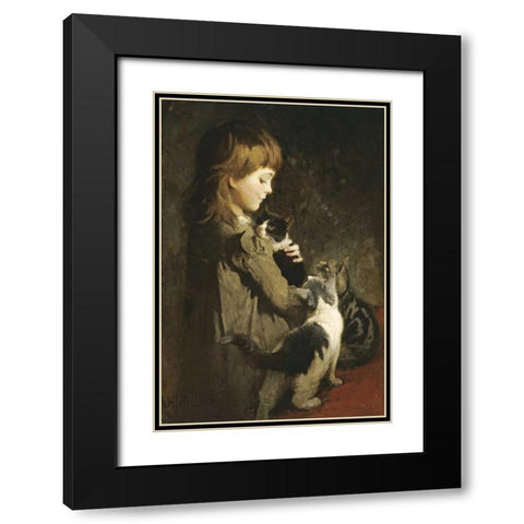 The Favorite Kitten Black Modern Wood Framed Art Print with Double Matting by Thayer, Abbott Handerson