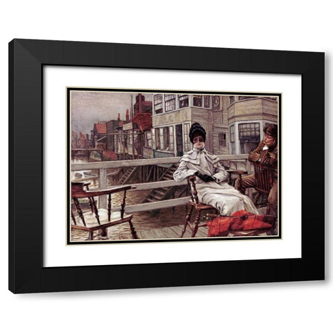 Waiting For The Boat at Greenwich Black Modern Wood Framed Art Print with Double Matting by Tissot, James Jacques