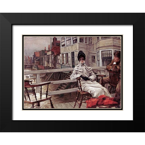 Waiting For The Boat at Greenwich Black Modern Wood Framed Art Print with Double Matting by Tissot, James Jacques