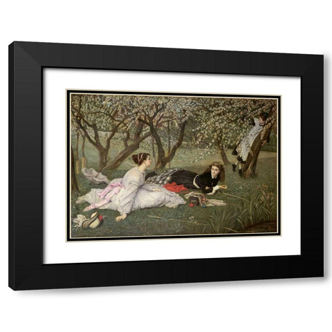 Spring. Le Printemps Black Modern Wood Framed Art Print with Double Matting by Tissot, James Jacques