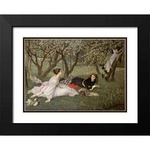 Spring. Le Printemps Black Modern Wood Framed Art Print with Double Matting by Tissot, James Jacques