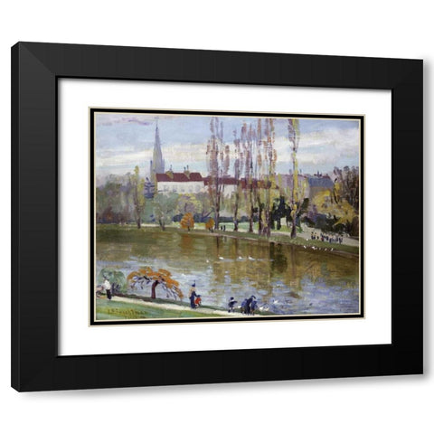 Parc Montsouris, Paris Black Modern Wood Framed Art Print with Double Matting by Twachtman, John Henry