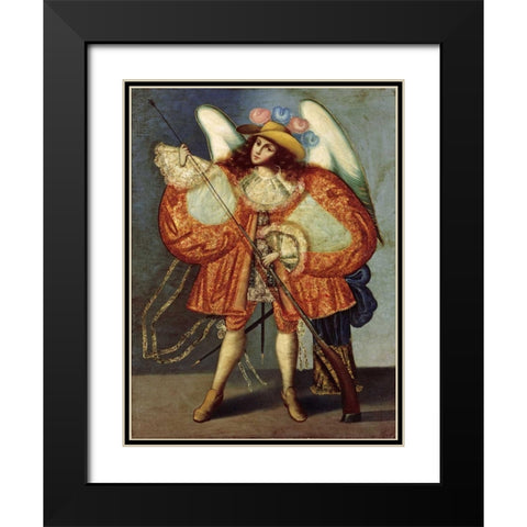 Arcangel Con Arcabuz Black Modern Wood Framed Art Print with Double Matting by Unknown
