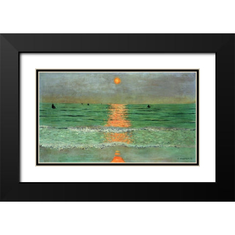 Sunset. Coucher De Soleil Black Modern Wood Framed Art Print with Double Matting by Vallotton, Felix