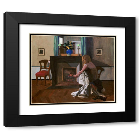 Interior With a Woman In a Shirt Black Modern Wood Framed Art Print with Double Matting by Vallotton, Felix