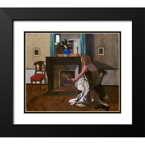 Interior With a Woman In a Shirt Black Modern Wood Framed Art Print with Double Matting by Vallotton, Felix