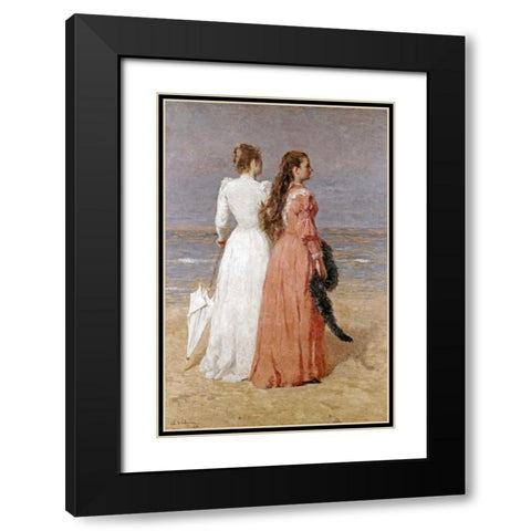 Elegant Women on a Beach Black Modern Wood Framed Art Print with Double Matting by Verheyden, Isidore