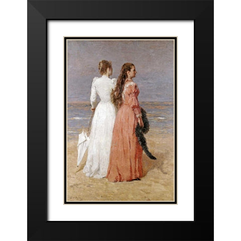 Elegant Women on a Beach Black Modern Wood Framed Art Print with Double Matting by Verheyden, Isidore