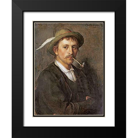 Bauernbursch Mit Pfeife Black Modern Wood Framed Art Print with Double Matting by Von Defregger, Franz