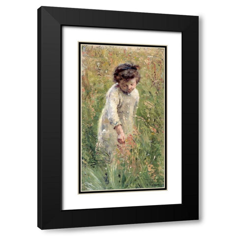 Picking Flowers Black Modern Wood Framed Art Print with Double Matting by Wegmann, Bertha