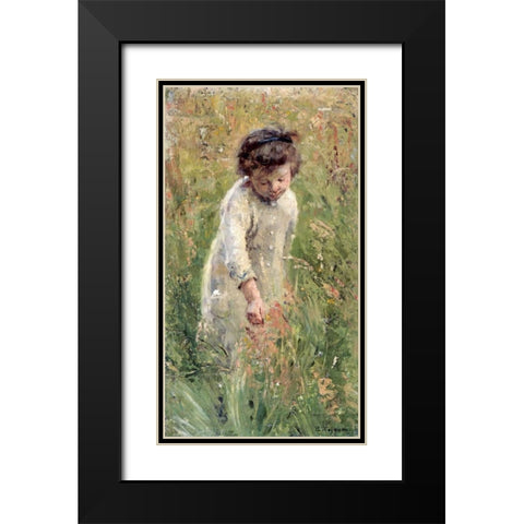 Picking Flowers Black Modern Wood Framed Art Print with Double Matting by Wegmann, Bertha
