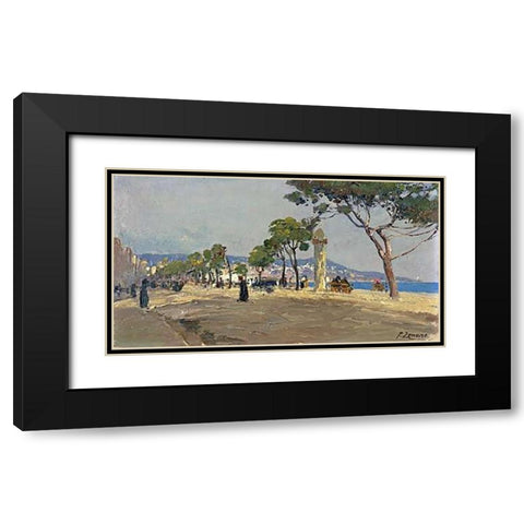 Promenade Des Anglais Black Modern Wood Framed Art Print with Double Matting by Zonaro, Fausto