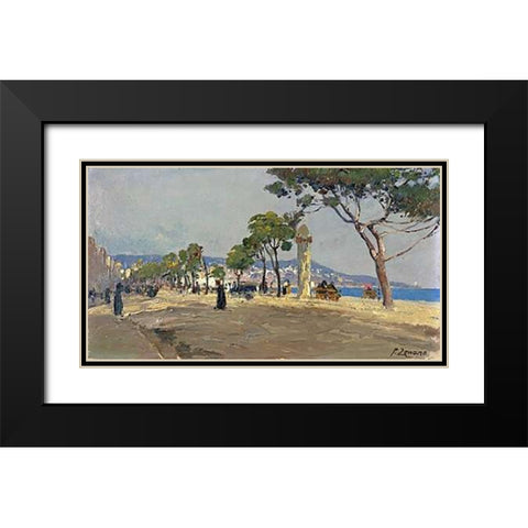 Promenade Des Anglais Black Modern Wood Framed Art Print with Double Matting by Zonaro, Fausto