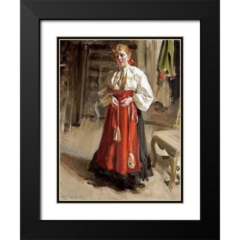 Girl In Orsa Costume Black Modern Wood Framed Art Print with Double Matting by Zorn, Anders Leonard