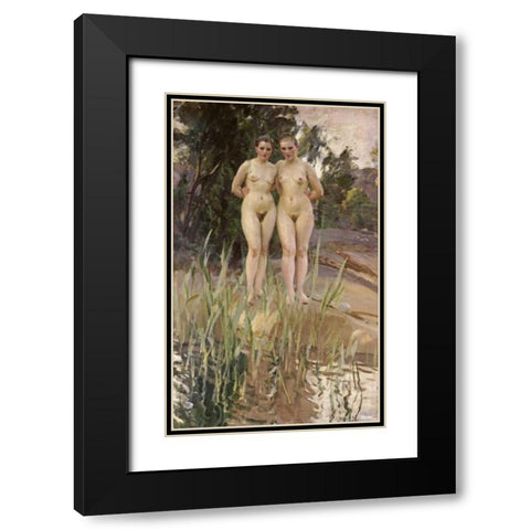 Two Friends Black Modern Wood Framed Art Print with Double Matting by Zorn, Anders Leonard