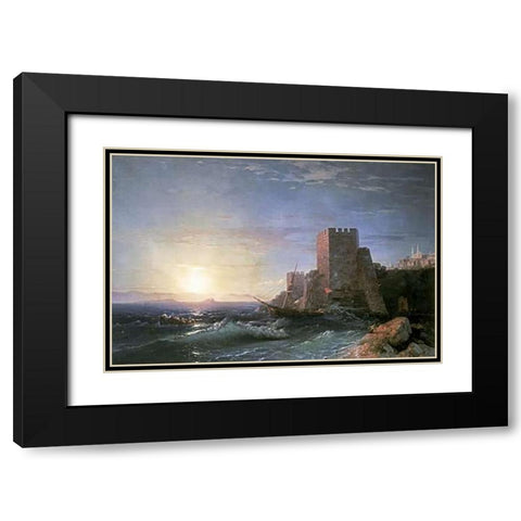 Towers at Bosporus Black Modern Wood Framed Art Print with Double Matting by Aivasowsky, Ivan Konstantinovich
