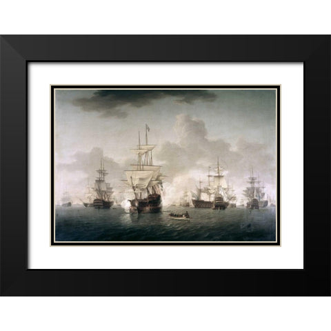 Admiral Lord Howe Joining His Flagship Black Modern Wood Framed Art Print with Double Matting by Anderson, William