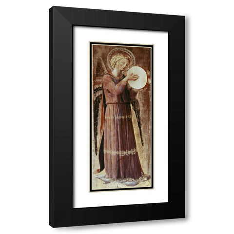 Angel With Tambourine Black Modern Wood Framed Art Print with Double Matting by Angelico, Fra