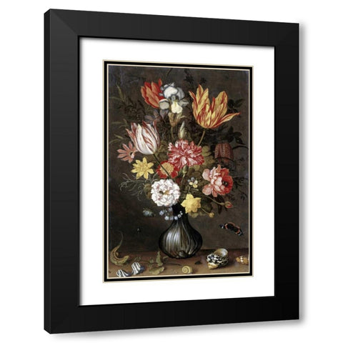 Tulips, Carnations, An Iris Black Modern Wood Framed Art Print with Double Matting by Van der Ast, Balthasar